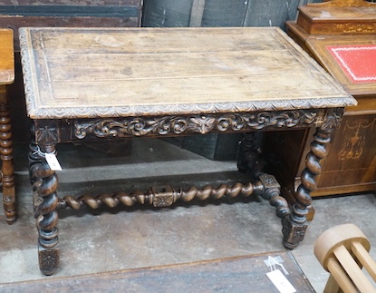 A 19th century Flemish rectangular carved oak side table, width 110cm, depth 65cm, height 74cm